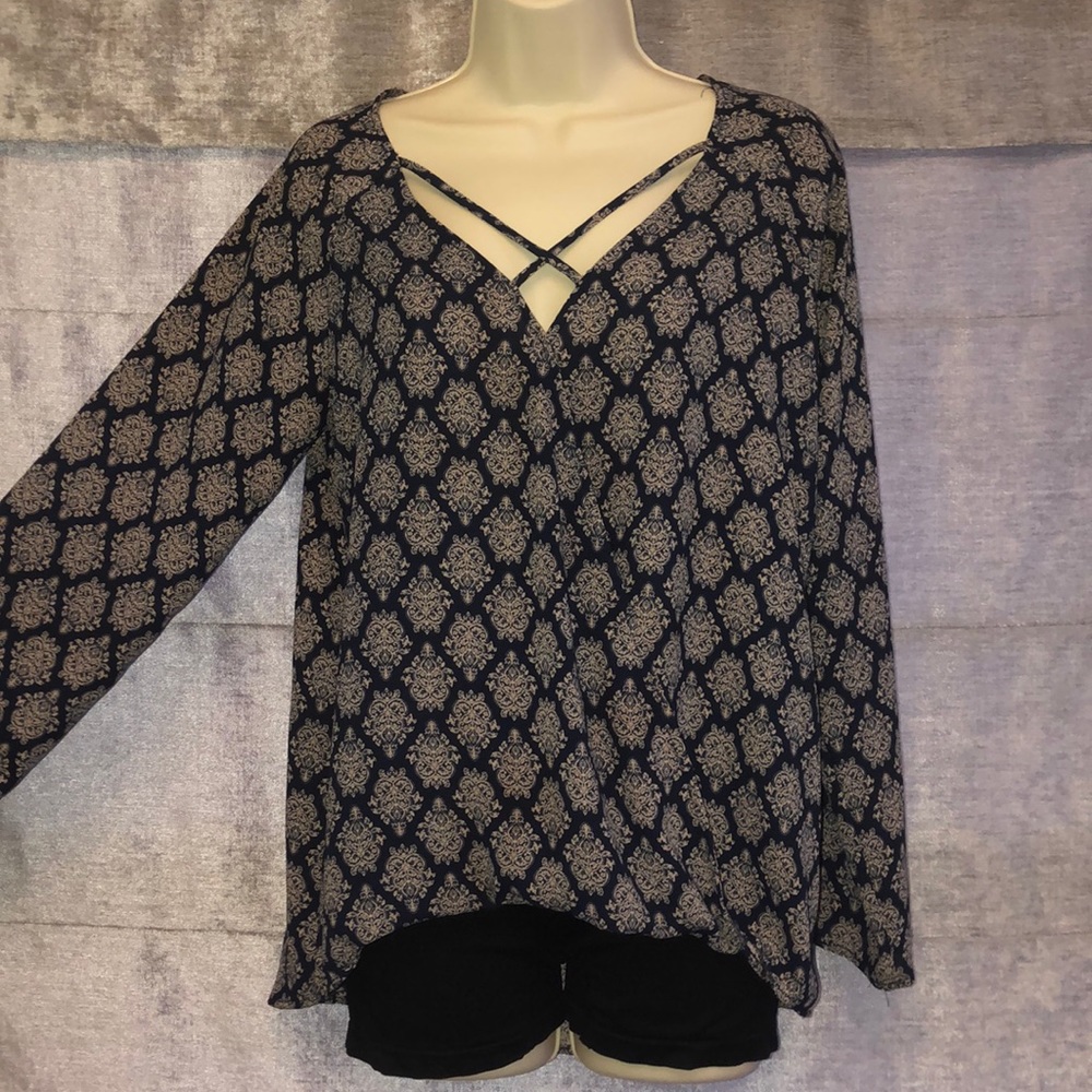 navy cross over blouse